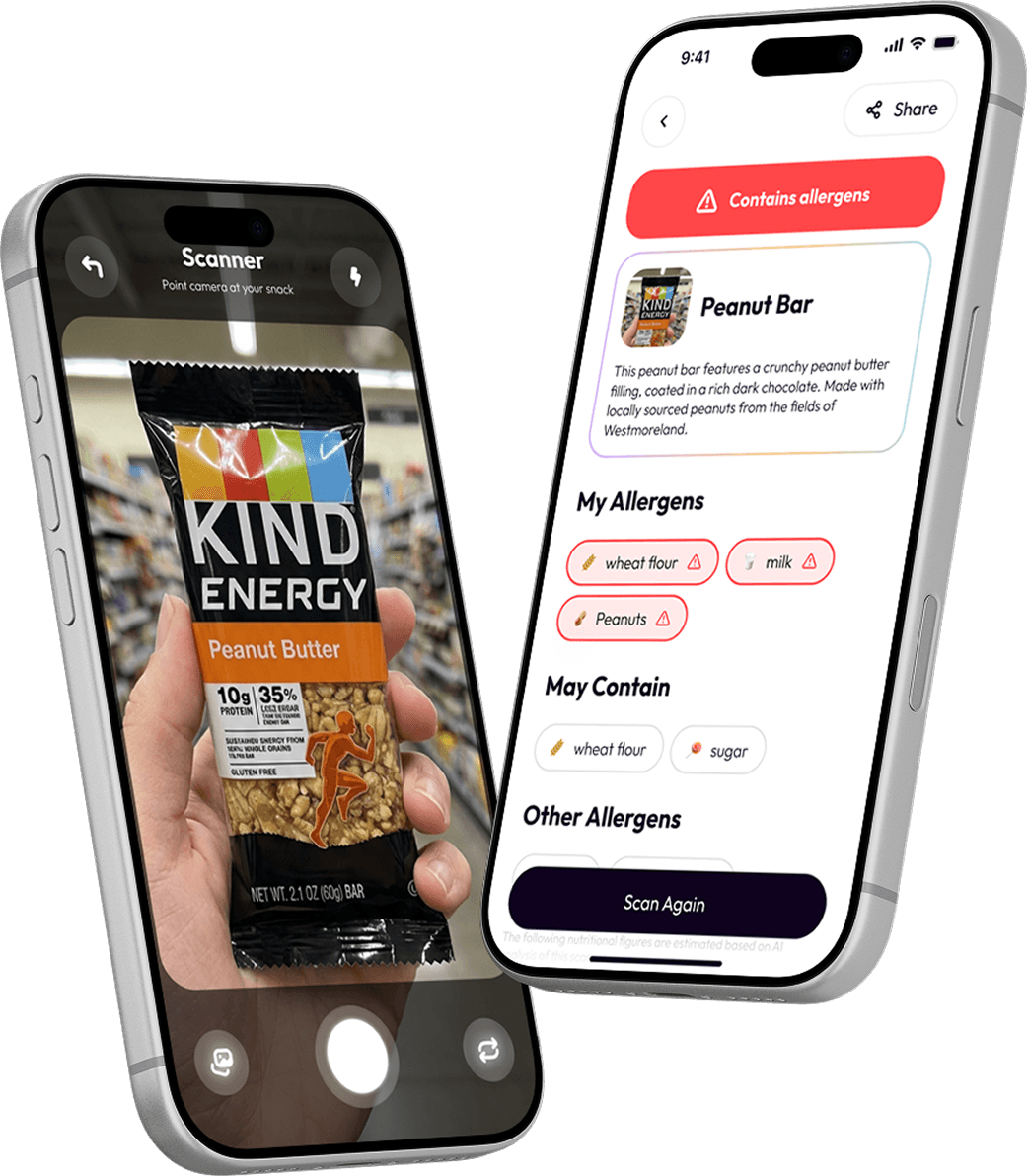 Phone with SnackSmarter app open - two